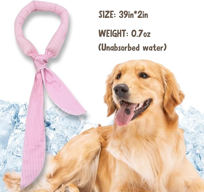 2pcs Cooling Scarf for Pets,Summer Cooling Scarves Keep Cats and Dogs Cool, Reused,Rrecycled,Suitable for Dogs (2pcs-Pink Stripe)