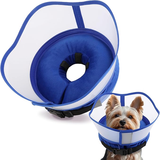 Soft Dog Cone Collar with Anti-Lick Shield, Inflatable Donut Cones Alternative after Surgery for Large/Medium/Small Dogs to Stop Licking, Elizabethan Neck Ecollars of Shame, Comfy Pillow Recovery Blue