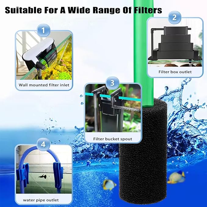 6X Pre-Filter Sponge for Aquarium Shrimp Fry Fish Tank Filter Pump Prefilter Sponge Replacement Foam Cover 3.2 X 1.6 Inch with 0.8" Hole Diameter