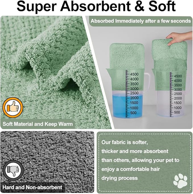 Microfiber Dog Bathrobe Towel Super Absorbent Dog Quick Dry Bathrobe for Puppies, Suitable for Medium and Large Dogs (Green Jacquard, XL)