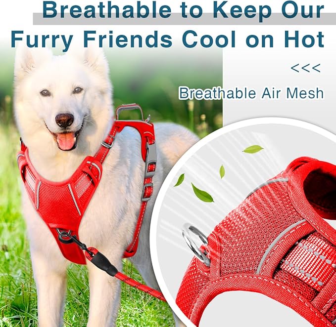 BARKBAY Dog Harness No Pull with ID Tag Pocket - Heavy Duty, Reflective, Easy Control for Large Dogs(Red,S)