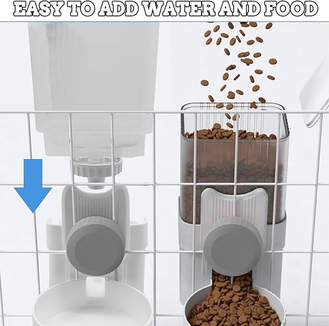 kathson Rabbit Gravity Auto Feeder Set 35oz Hanging Automatic Food Water Dispenser Cage Automatic Feeder Set for Rabbit Chinchilla Guinea Pig Hedgehog Ferret Kitty Puppy (Grey)