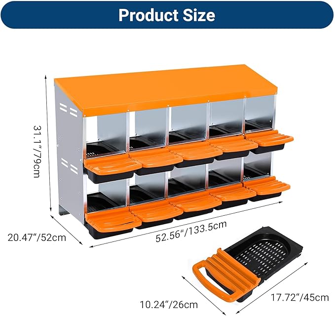 Chicken Nesting Box, 10 Hole 2 Layer Hen Nest Boxes, Roll Away Eggs Laying Boxes,Cleanable Pull Out Hen Roosting Boxes