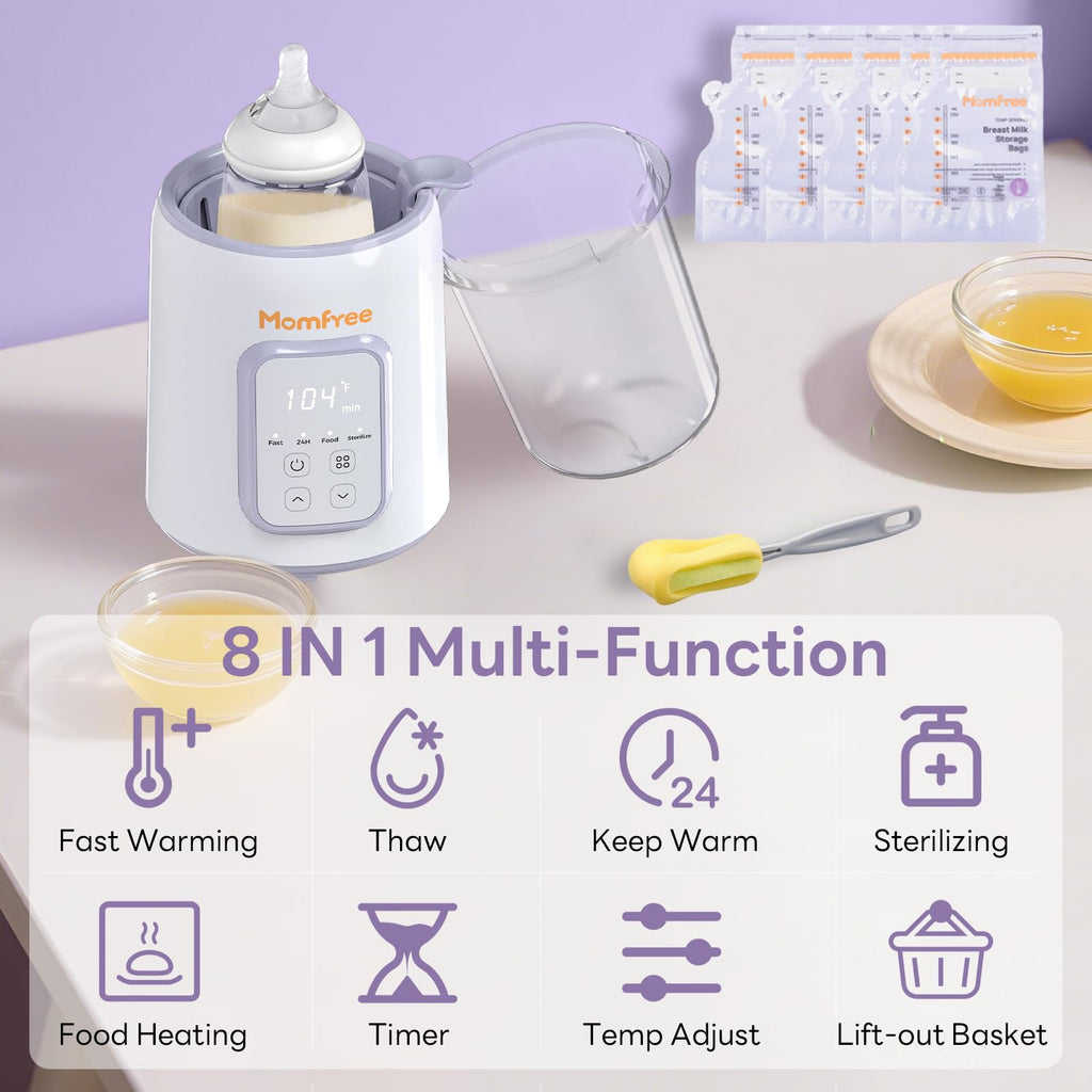 Bottle Warmer, 8-in-1 Fast Baby Bottle Warmer, Grey | for Breastmilk and Formula, Accurate Temperature Control, Automatic Shut-Off, Multifunctional for All Bottles