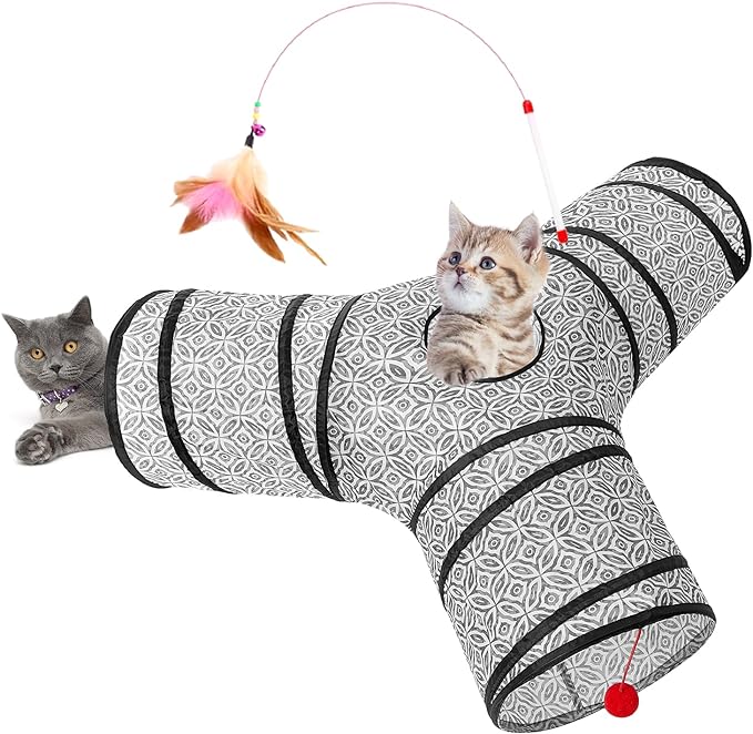 Tempcore 3-Way Collapsible Cat Tube Toys, Kitty Tunnel with Peek Hole, Ball for Cats & Kittens