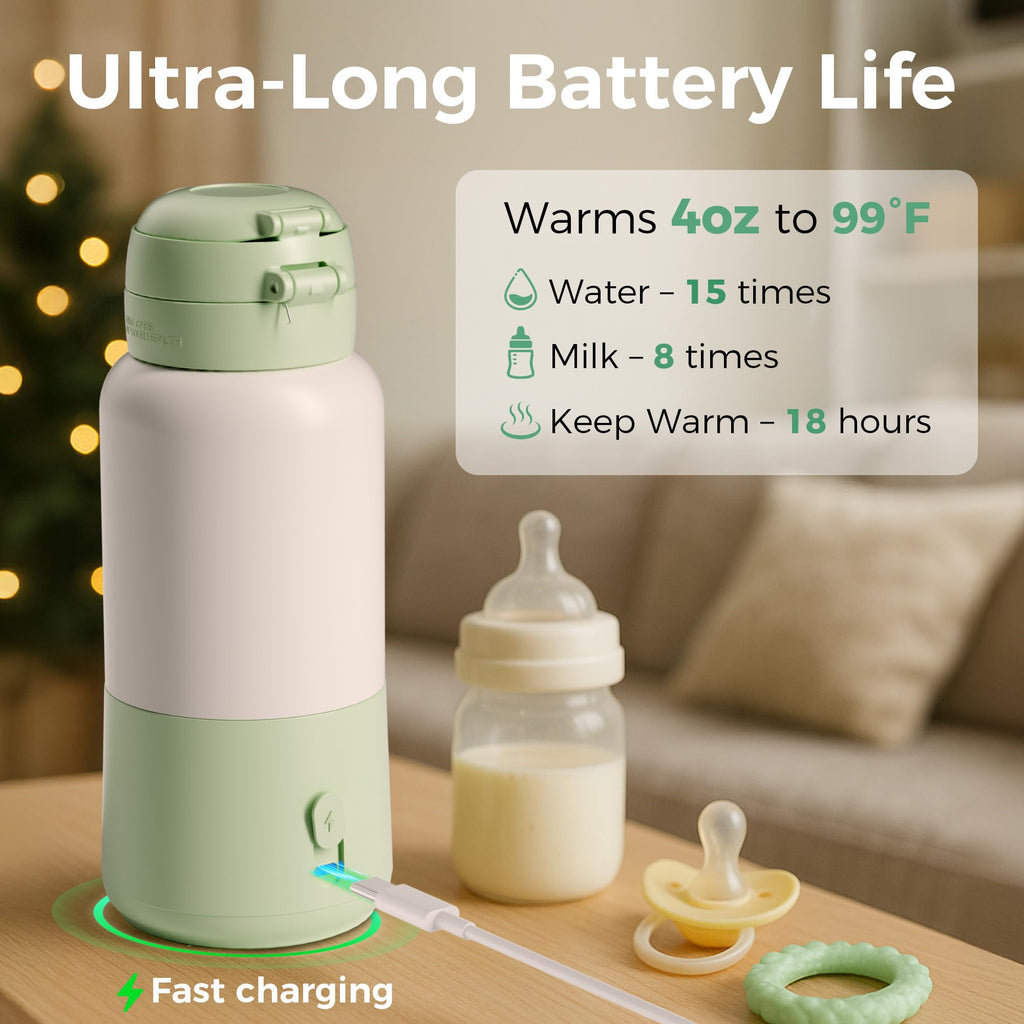 HEYAXA Portable Bottle Warmer for Travel, 15oz Capacity Baby Bottle Warmer with Fast Heating, 12000mAh Battery & Fast Charger, Pasteurization for Hygiene, Precise Temp Control, Leak-Proof