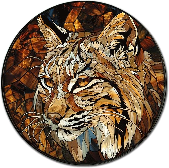Lygond Aluminum Circular Stained Glass Bobcat Restroom Sign, 88 Inches