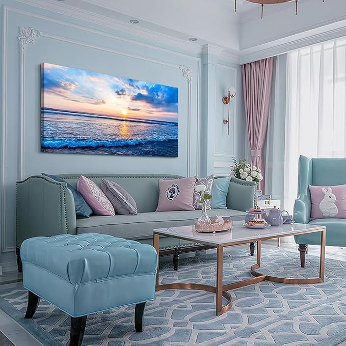 Lapremoly Blue Ocean Wall Painting Canvas Art For Living Room, Office, Bedroom - Large Wall Decor - Ready To Hang