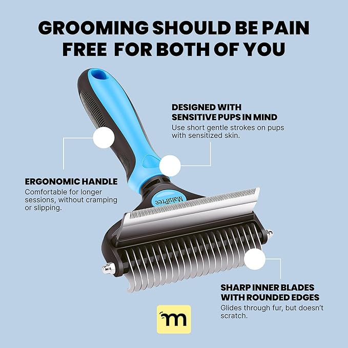 MalsiPree Dog Brush for Shedding - 2 in 1 Undercoat Rake Deshedding Tool for Medium to Large Double-Coated Dog Grooming - Pet Dematting Comb - Pet Deshedder (Blue)