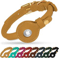 OOPSDOGGY Rolled Leather Dog Collar with Airtag Holder - Reflective Round Airtag Dog Collar - Soft Tracking Pet Collar for Small Dogs Puppy Cats Kitten (Camel, XXL, 20"-24")