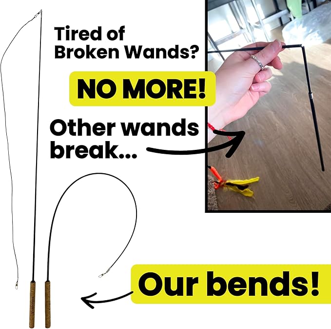Forever Stick 2 Pack - The Unbreakable Cat Toy Wand, Extra Long Durable Interactive Cat Toy for Indoor Cats, Feather Kitten Toys for Bored Indoor Adult Cats, Bird Teaser Cat Accessories