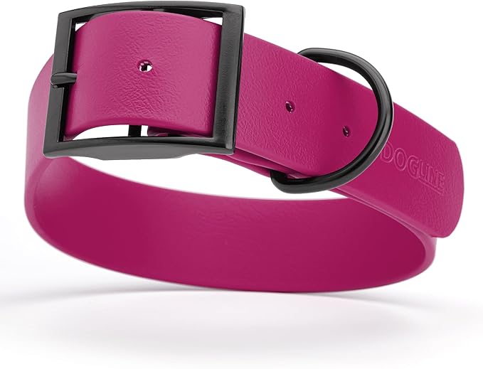 Dogline Biothane Waterproof Dog Collar Strong Coated Nylon Webbing with Black Hardware Odor- Proof for Easy Care Easy to Clean High Performance Fits Small Medium or Large Dogs, Magenta Pink