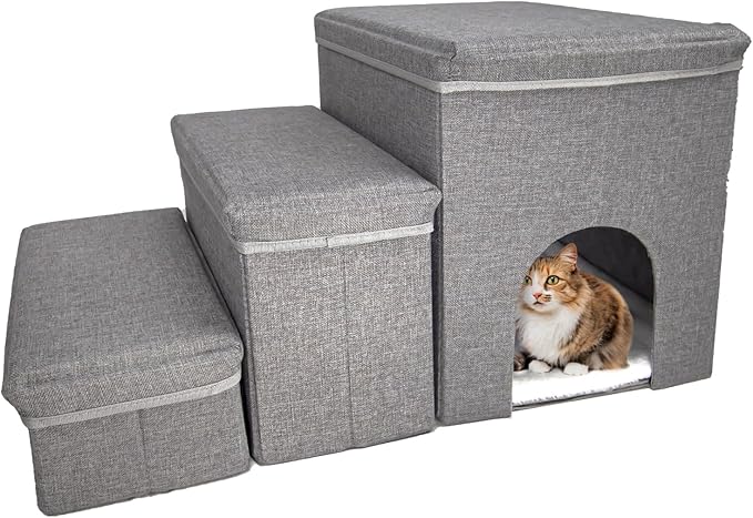 Dog Stairs with Storage Dog Steps for High Beds 3-Step Pet Stairs Ramp with Storage Box and Condo for Small Dogs Cats Pets