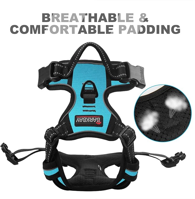 BARKBAY No Pull Dog Harness Front Clip Heavy Duty Reflective Easy Control Handle for Large Dog Walking(Blue,L)