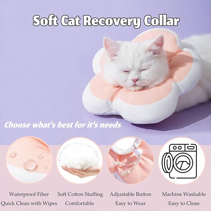 Cat Cone Collar Soft, Adjustable Kitten Cone After Surgery, Waterproof Recovery E Collar for Pet to Stop Licking(Pink Flower, Small)
