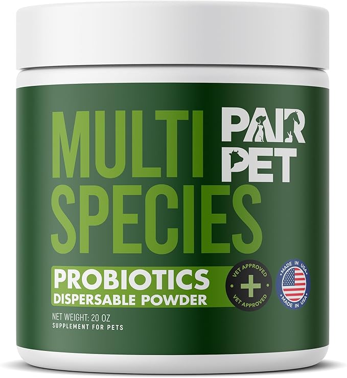 Pet Probiotics for Dogs, Cats, Horses, Goats, Cows & Pigs | Multi Species Dispersible Powder | Supplements for Digestive Health | Cat & Dog Probiotics | Vet Approved & Made in USA | 20 oz | Pair Pet