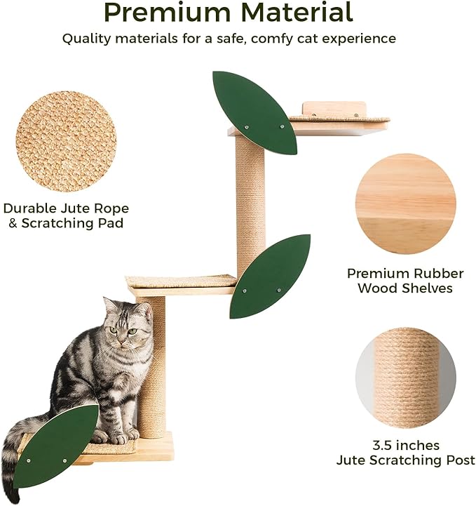 Meowoou Cat Wall Shelves Cat Scratching Post Wall Mounted Perch, 3 in 1 Cat Stairs Wall Tree Jungle Platform Supplies Suit for Cats Climb Play Scratch Nap