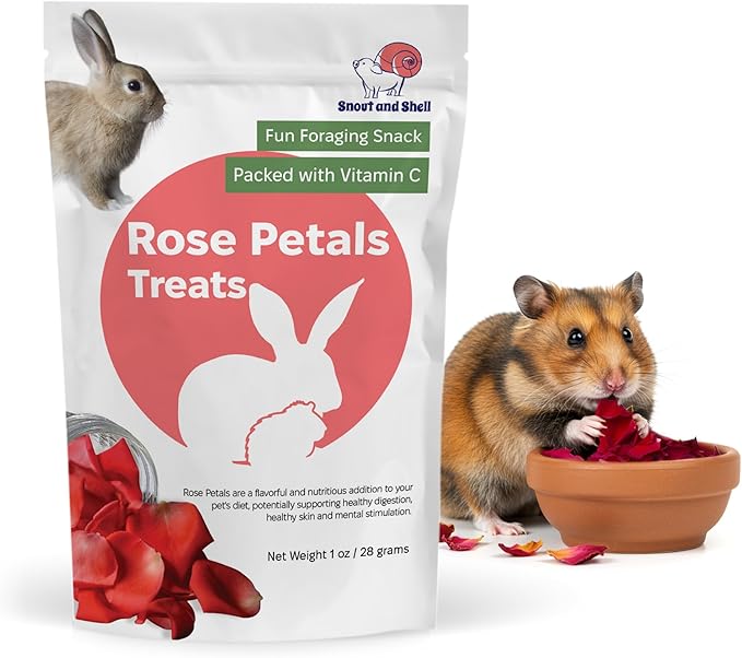 Snout and Shell Rose Petals Treats – Natural Snack for Rabbits, Guinea Pigs & Chinchillas – Vitamin C & Digestive Support, 1 oz