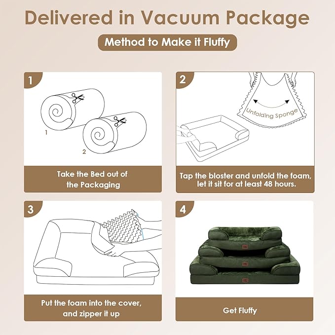 EHEYCIGA Orthopedic XL Dog Beds, Waterproof Memory Foam Dog Bed for Extra Large Dogs, Non-Slip Bottom and Egg-Crate Foam Big Pet Couch Bed with Washable Removable Cover, Dark Green