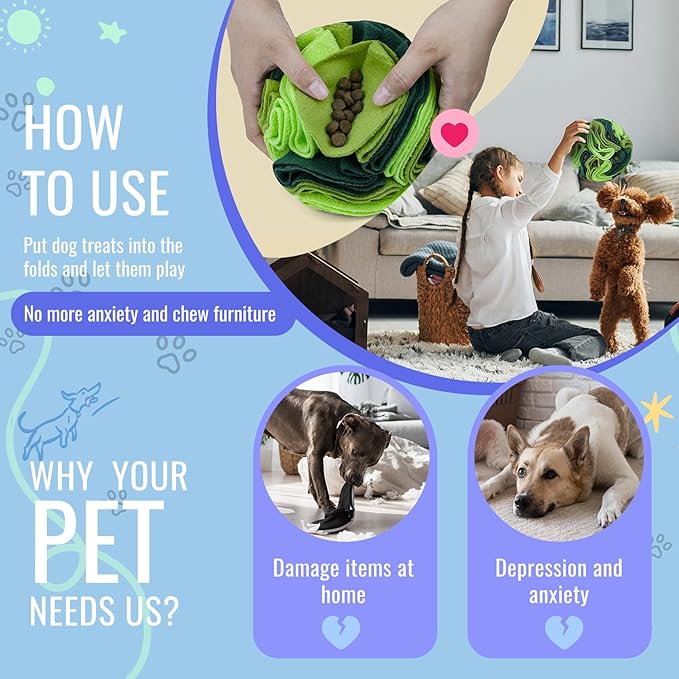 Pet Snuffle Ball, Puzzle Sniffing Interactive Dog Ball for Blind Dogs Training Stress Relief Dog Enrichment Toys Treat Machine Washable (20cm, Gradient Green)