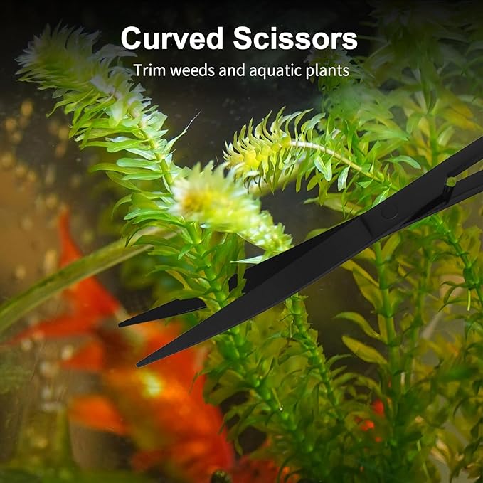 Tifanso Aquarium Aquascape Tools Kit - 4 in 1 Terrarium Decor Supplies with Long Tweezers Feeding Tongs, Aquarium Scissors, Algae Scraper, Live Fish Plants Tank Accessories Cleaning Trimming Kit