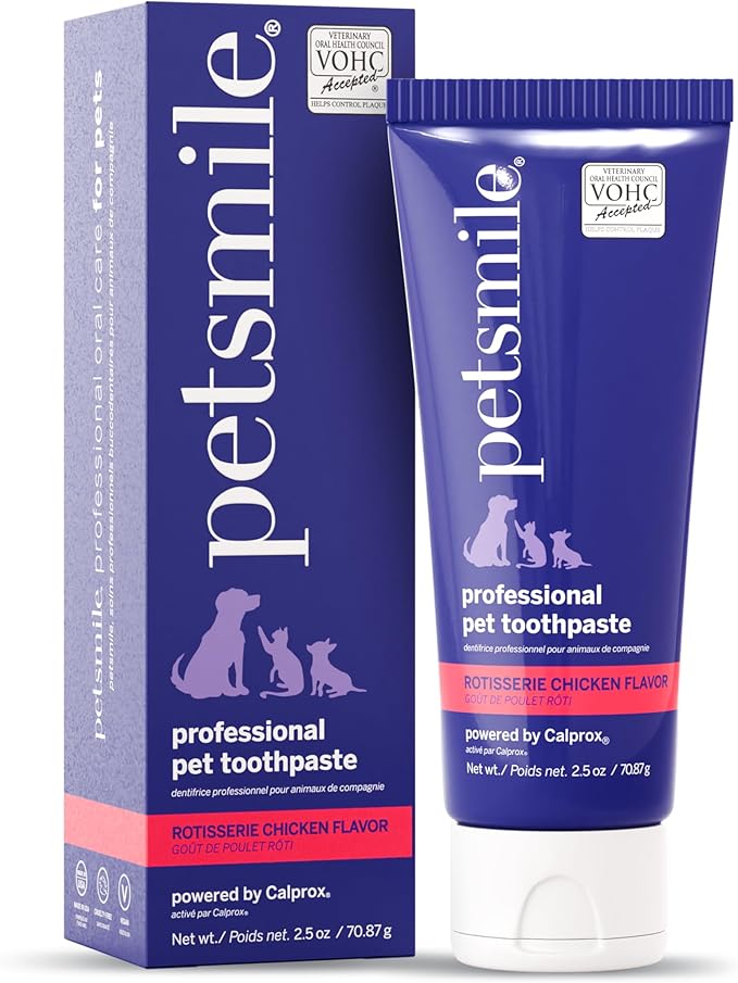 Petsmile Professional Pet Toothpaste for Cats & Dogs - Only VOHC Accepted Toothpaste - Clinically Proven to Control Plaque & Tartar Calprox Formula (Rotisserie Chicken, 2.5 Oz)