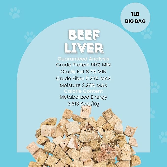 hotspot pets Freeze Dried Beef Liver Treats for Cats & Dogs - 1LB Big Bag- Made in USA,Single Ingredient, All Natural Grain-Free Beef Liver- Perfect for Training, Topper or Reward Snack