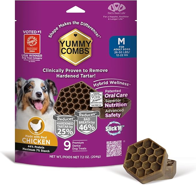 Dog Dental Treats – Vet VOHC Approved, Removes Tartar & Cleans Teeth – Yummy High Protein Chicken Treat for Medium Dogs (Mini Pack, 9 Count)