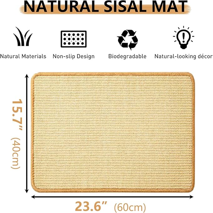 Oncpcare Rabbit Scratch Mat - Natural Bunny Scratching Pad for Claws and Teeth Care, Chew Toys, Pet Cage Bedding for Biting, Sleeping, Nesting - 24x16