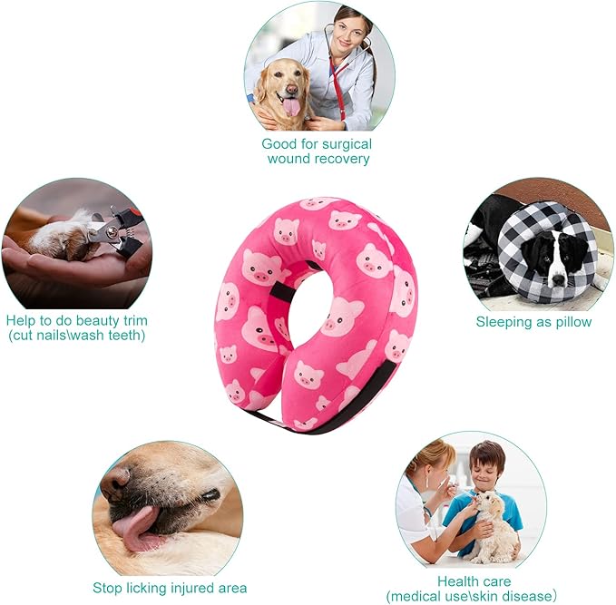 CuteBone Inflatable Dog Neck Donut with Removable Soft Fleece Covers for Small/Medium/Large Dogs and Cats After Surgery GWB01XL