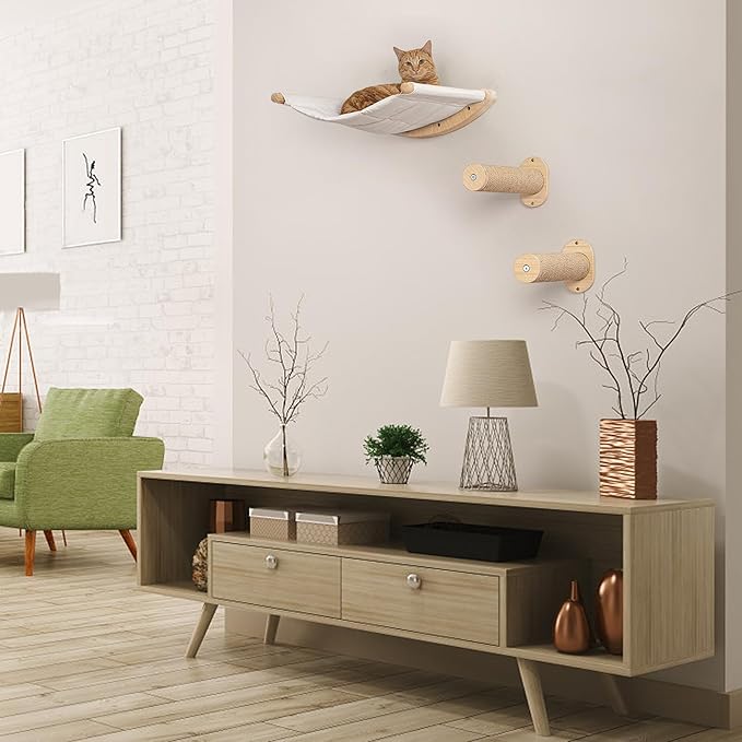 Cat Wall Furniture Set,Cat Hammock Wall Mounted Shelf with Two Steps,Cats Shelf and Perches for Wall Sleeping,Playing,Climbing and Lounging for Kitty Large Cats