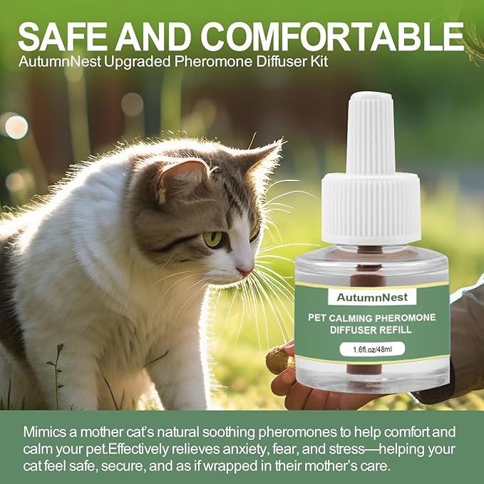 Cat Calming Pheromone Diffuser Refills, 4 Pack 48ml, Helps Relieve Cat Anxiety, Reduce Stress, Aggression, Fighting, Spraying, Scratching, Supports Cats During Vet Visits, Travel, Multi-Cat Homes