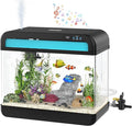 Fish Tank Aquarium 6.3 Gallon Fish Bowl with Music Humidifier 7 Color Auto-Looping Light Adjustable Quiet Pump, Temperature Display, Bottom Water Changer, HD Float Glass, Leak-Proof Thickened Base