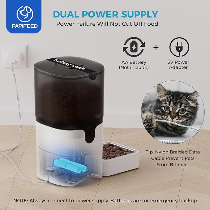 PAPIFEED 5G WiFi Automatic Cat Feeders: Smart Automatic Cat Food Dispenser with Slow Feeding Mode, Detachable for Easy Cleaning, Pet Feeder with Alexa, 1-30 Meals Per Day for Multiple Pets (6L/25 Cup)