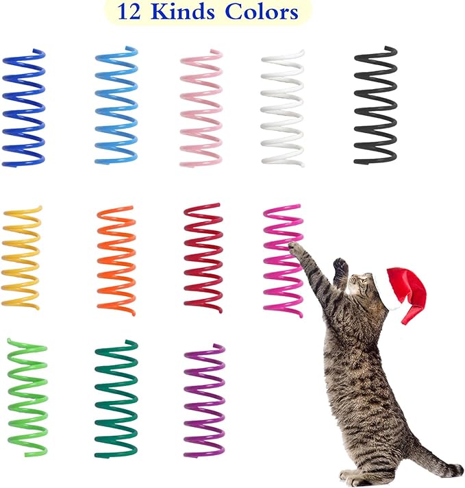 12PCS 12Colors Cat Spring Toys for Indoor Cats, Interactive Coil Springs for Self Play, Durable Heavy Plastic Cat Spiral Spring, Hunting, Biting, Swatting Creative Kitten Toy.