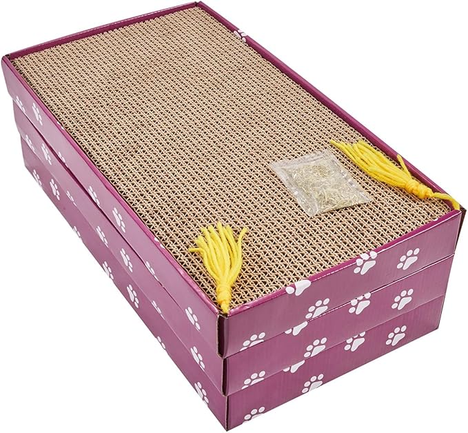 PEEKAB Cat Scratcher Cardboard Wide Scratching Board Reversible Corrugate Cat Scratch Pad with Box Catnip Included Large 3PCS