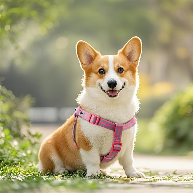 Stripe Step in Dog Harness for Small Dogs, Freedom Nylon Dog Halter Vests, Lightweight and Escape Proof Puppy Harness, Quick Fits for Small Medium and Large Dogs, Pink L