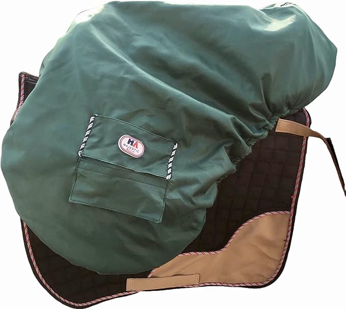 Majestic Ally Nylon Waterproof Fleece Lined Ride On English Saddle Cover-Multiple Color (Hunter Green)
