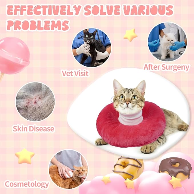 BRKURLEG Cat Cone Collar Soft, Cute Cat Recovery Cones, Soft Protective Pet Neck Cone, Adjustable Kitten Cones to Stop Licking, Pet Anti-Lick Wound Healing Elizabethan Collar, Pink, S