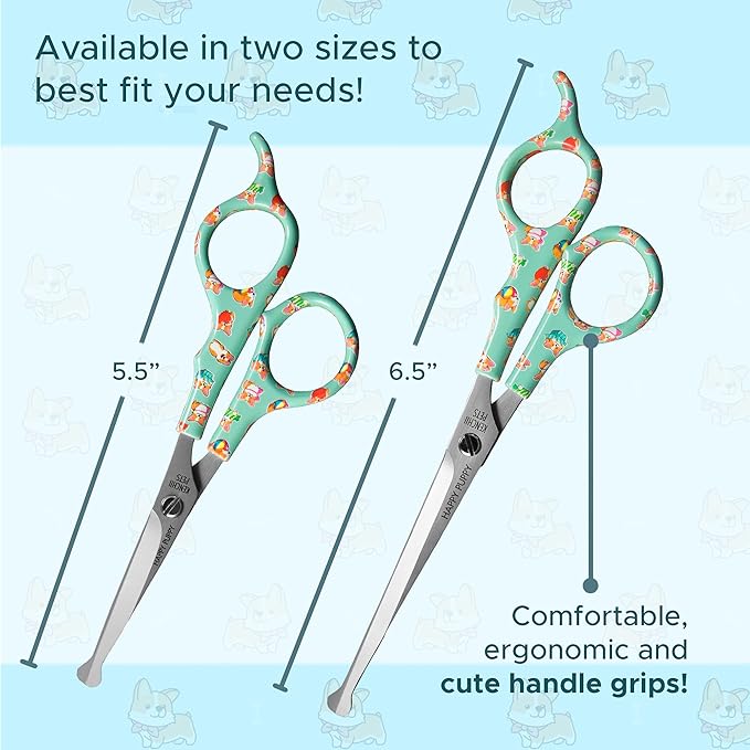 Kenchii Happy Puppy Ball Tip Shears for Dogs | Pet Grooming Essentials | Stainless Steel Trimming Scissors With Safety Blunt Tip | Dog Grooming Tools | 5.5 In