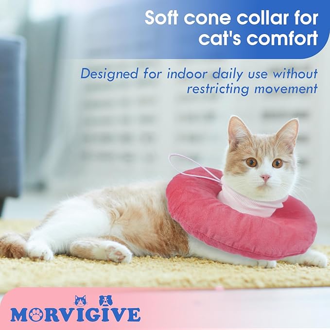 Adjustable Cat Recovery Cone, Comfortable & Lightweight Elizabethan Collar to Stop Licking or Scratching, Suitable for Skin Disease & Wounds Protection After Surgery, Pink Medium