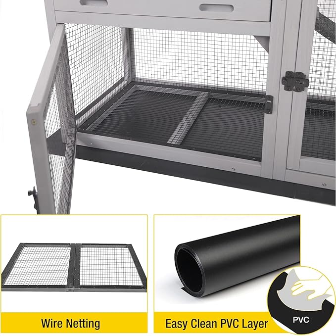 Aivituvin Rabbit Hutch Outdoor Chickecn Coop Indoor Bunny Cage with Pull Out Tray,Upgrade Version,Removable Bottom Wire Mesh 53.4" L x 23.6" W x 38.1" H