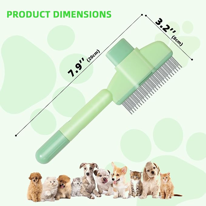 Pet Hair Removal Comb,New Cat Brush with Release Button,Pet Grooming Brush for Short&Long Pet Hair,Deshedding Brush for Pet (green)
