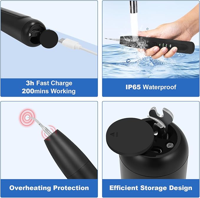 Dog Tooth Brushing Kit,Dogs Teeth Cleaning Kit with Light,3 Modes Doggie Plaque and Tartar Remover for Teeth,Low Noise Dog Teeth Cleaner and Dental Care, Black1