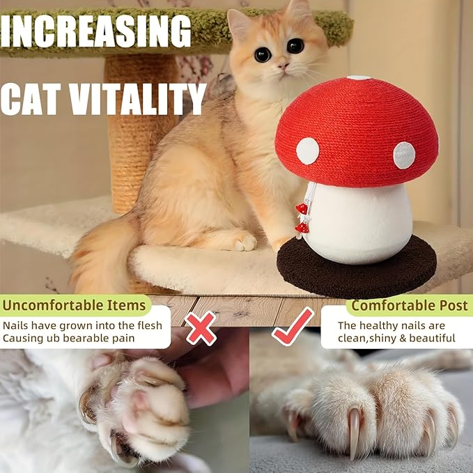 Mushroom Cat Scratcher, Cute Cat Scratching Post, Durable Sisal Rope Cat Scratching Board, Kitten Tree, Cat Toy for Cats to Play and Care for Their Claws, No Assembly Required