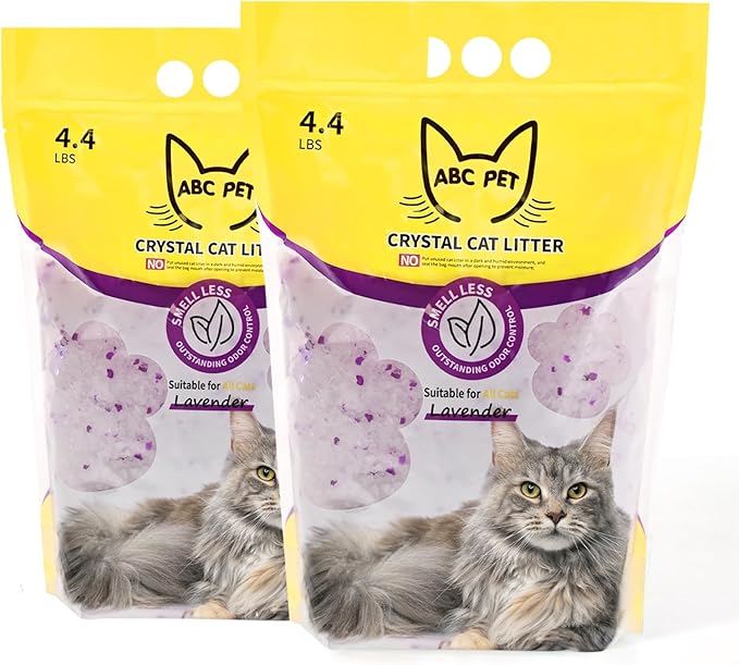 Cat Litter Crystals No Clumping Odor Control Kitty Litter Non-Clumping No scooping Low Dust, Low Tracking, Dehydrates Waste Lavender - 8.6 lbs (2 x 4.3 lb Packs)