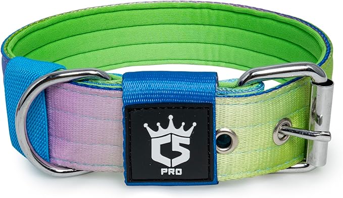 TSPRO Tactical Dog Collar 1.5 Inch Wide Thick Dog Collars with Heavy Duty Metal Buckle, Durable, Strong, Adjustable for Medium to Large Dogs (Rainbow L)