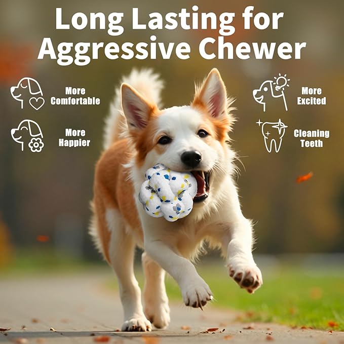 Upgrade Dog Balls Interactive Toys for Aggressive Chewers, Indestructible Tennis Durable Bouncy for Fetch Game, Lightweight Floating, White