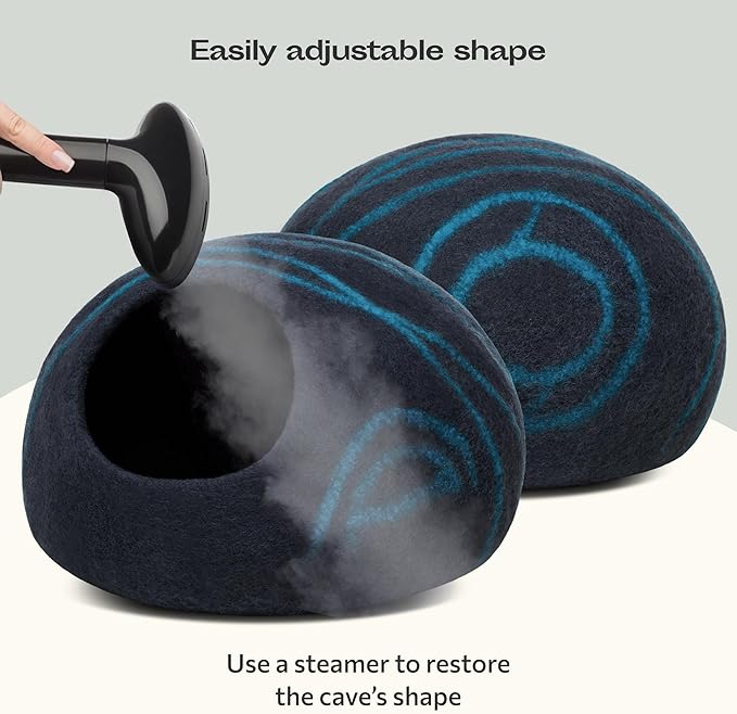 MEOWFIA Cat Cave – Premium Felt Cat Bed for Indoor Cats, Handmade 100% Merino Wool (Medium, Black Aqua)