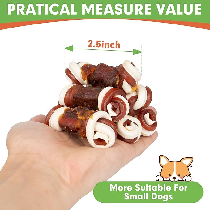 MON2SUN 2.5" Rawhide Free Dog Treats with Mixed Vegetables, Duck Wrapped Mini Knot Bones for Small Dogs, Healthy Snacks for Balanced Nutrition, 21.2oz